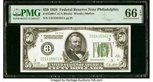 image for: Fr. 2100-C $50 1928 Federal Reserve Note. PMG Gem Uncirculated 66 EPQ....