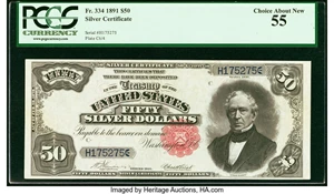 image for: Fr. 334 $50 1891 Silver Certificate PCGS Choice About New 55....