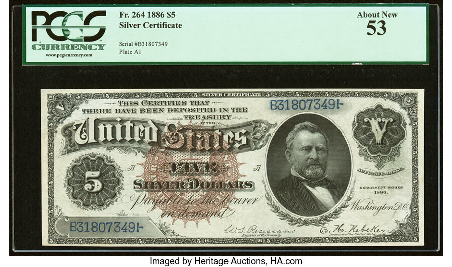 image for: Fr. 264 $5 1886 Silver Certificate PCGS About New 53....