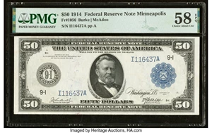 image for: Fr. 1056 $50 1914 Federal Reserve Note PMG Choice About Unc 58 EPQ....