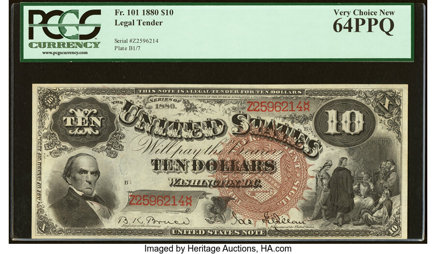 image for: Fr. 101 $10 1880 Legal Tender PCGS Very Choice New 64PPQ....