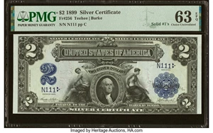 image for: Low Solid Serial Number N111 Fr. 256 $2 1899 Silver Certificate PMG Choice Uncirculated 63 EPQ....