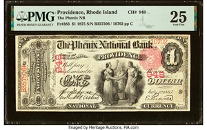 image for: Providence, RI - $1 1875 Fr. 383 The Phenix National Bank Ch. # 948 PMG Very Fine 25....