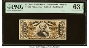 image for: Fr. 1330 50¢ Third Issue Spinner PMG Choice Uncirculated 63 EPQ....
