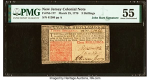 image for: New Jersey March 25, 1776 3s PMG About Uncirculated 55....