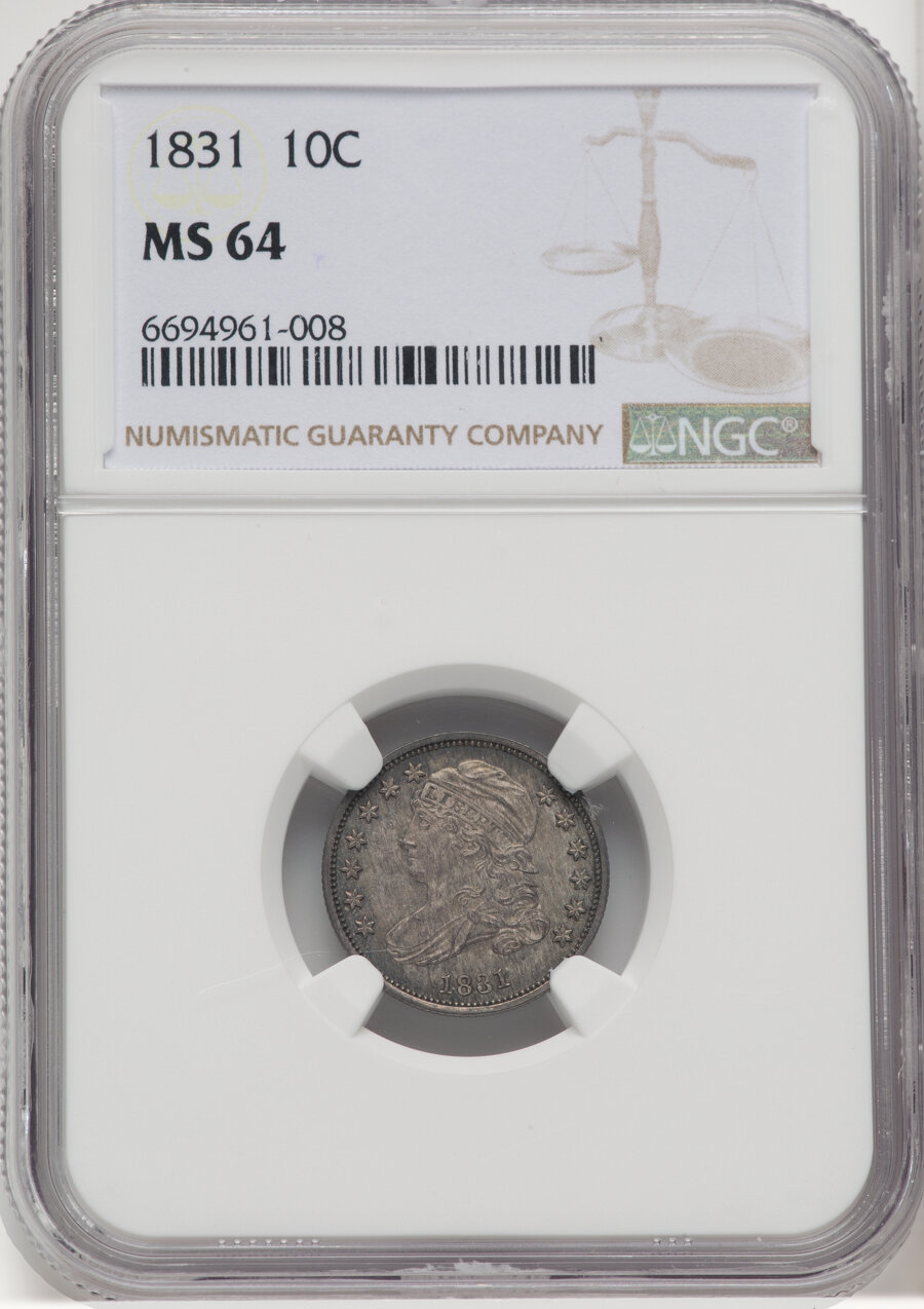 image for: 1831 10C JR-3, R.1, MS64 NGC. NGC Census: (0/1).  Mintage 771,350....