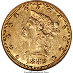 image for: 1882-CC $10 AU55 NGC. Winter 2-A....