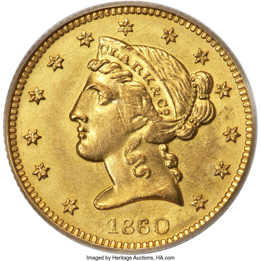 image for: 1860 $5 Clark, Gruber & Co. Five Dollar MS62 PCGS. K-2, R.4....