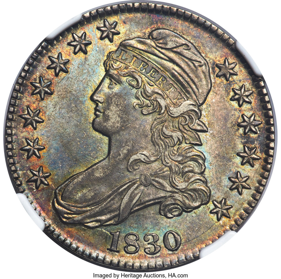 image for: 1830 50C Small 0, O-107a, R.2, AU58 NGC. CAC....