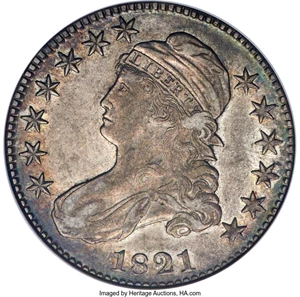 image for: 1821 50C O-104a, R.1, AU53 NGC. CAC....