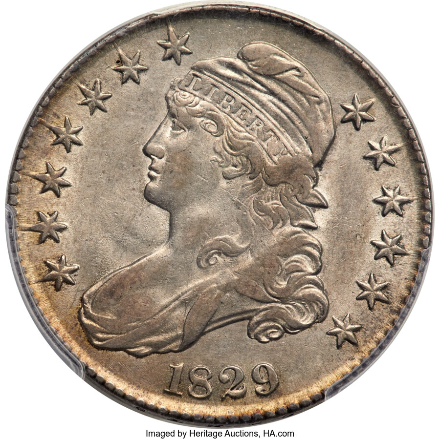 image for: 1829 50C Small Letters, O-109a, High R.4, AU53 PCGS....