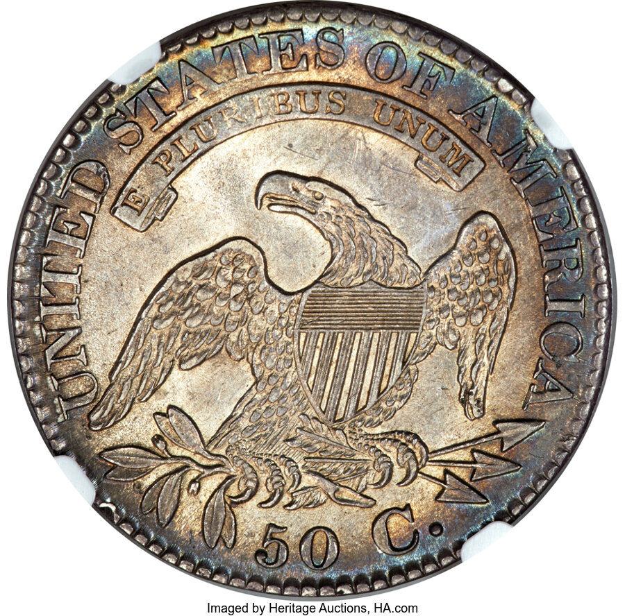 image for: 1827 50C Square Base 2, O-117, R.3, MS61 NGC....