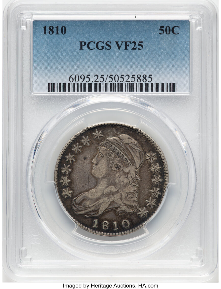 image for: 1810 50C O-102, R.1, VF25 PCGS. PCGS Population: (2/16).  Mintage 1,276,276....