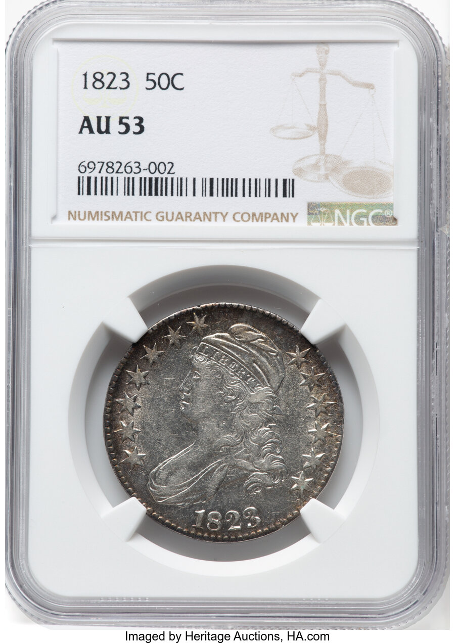 image for: 1823 50C O-103'a', R.5, AU53 NGC. NGC Census: (0/14)....