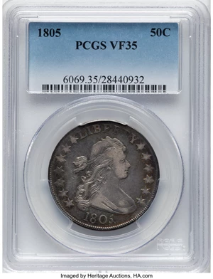 image for: 1805 50C O-111, T-3, R.3, VF35 PCGS. PCGS Population: (3/6)....