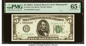 image for: Fr. 1951-I $5 1928A Federal Reserve Note. PMG Gem Uncirculated 65 EPQ....