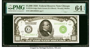 image for: Fr. 2210-G $1,000 1928 Federal Reserve Note. PMG Choice Uncirculated 64 EPQ....