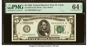 image for: Fr. 1950-H $5 1928 Federal Reserve Note. PMG Choice Uncirculated 64 EPQ....
