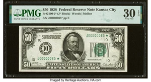 image for: Fr. 2100-J* $50 1928 Federal Reserve Star Note. PMG Very Fine 30 EPQ....