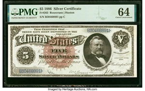 image for: Fr. 263 $5 1886 Silver Certificate PMG Choice Uncirculated 64....