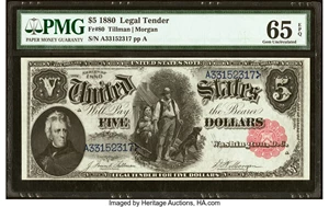 image for: Fr. 80 $5 1880 Legal Tender PMG Gem Uncirculated 65 EPQ....