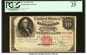 image for: Fr. 214 $10 1879 Refunding Certificate PCGS Very Fine 25....