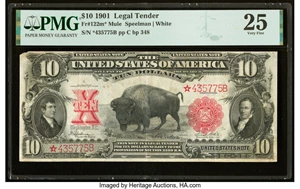 image for: Fr. 122* $10 1901 Mule Legal Tender Star PMG Very Fine 25....