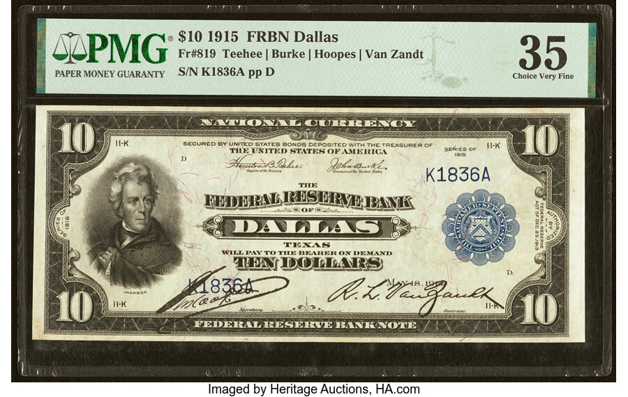 image for: Fr. 819 $10 1915 Federal Reserve Bank Note PMG Choice Very Fine 35....