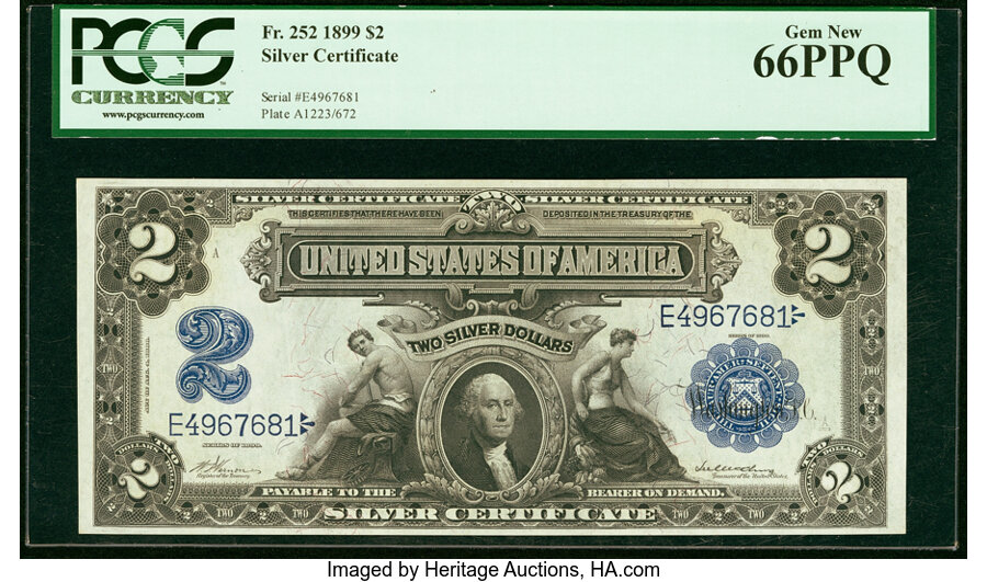 image for: Fr. 252 $2 1899 Silver Certificate PCGS Gem New 66PPQ....