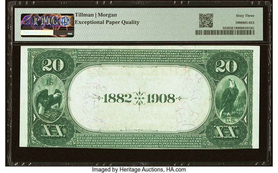 image for: Pittsburgh, PA - $20 1882 Date Back Fr. 552 The Duquesne National Bank Ch. # (E)2278 PMG Choice Uncirculated 63 EPQ....