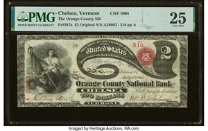 image for: Chelsea, VT - $2 Original Fr. 387a The Orange County National Bank Ch. # 1004 PMG Very Fine 25....
