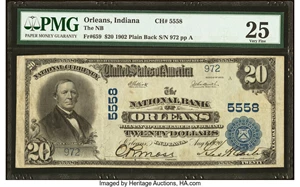 image for: Orleans, IN - $20 1902 Plain Back Fr. 659 The National Bank of Orleans Ch. # 5558 PMG Very Fine 25....