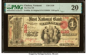 image for: Chelsea, VT - $1 Original Fr. 382a The First National Bank Ch. # 2120 PMG Very Fine 20....