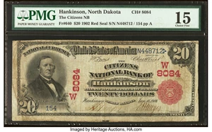 image for: Hankinson, ND - $20 1902 Red Seal Fr. 640 The Citizens National Bank Ch. # (W)8084 PMG Choice Fine 15....
