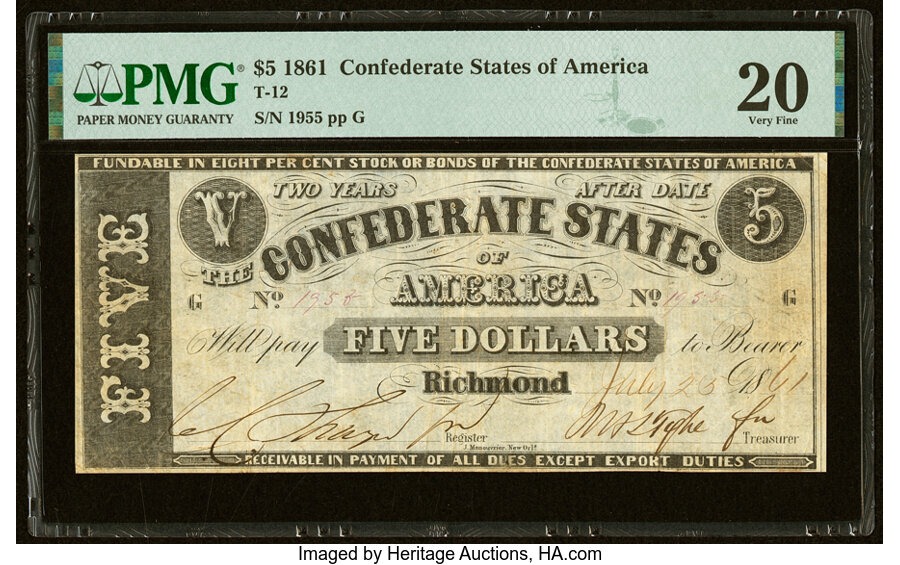 image for: T12 $5 1861 PF-1 Cr. 47 PMG Very Fine 20....