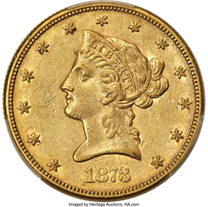 image for: 1873-CC $10 AU53 PCGS. CAC. Winter 2-A....