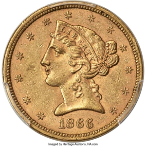 image for: 1866-S $5 Motto MS61 PCGS. CAC....