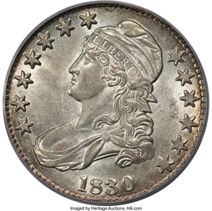 image for: 1830 50C Small 0, O-103, R.1, AU55 PCGS....