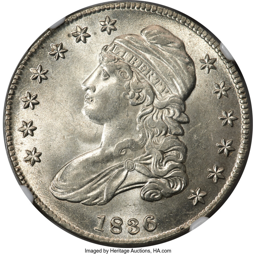 image for: 1836 50C Lettered Edge, O-122, R.2, AU58 NGC....