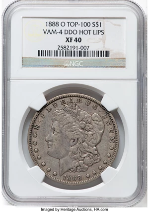 image for: 1888-O $1 Hot Lips, Doubled Die Obverse, VAM-4, Top 100, XF40 NGC. ...