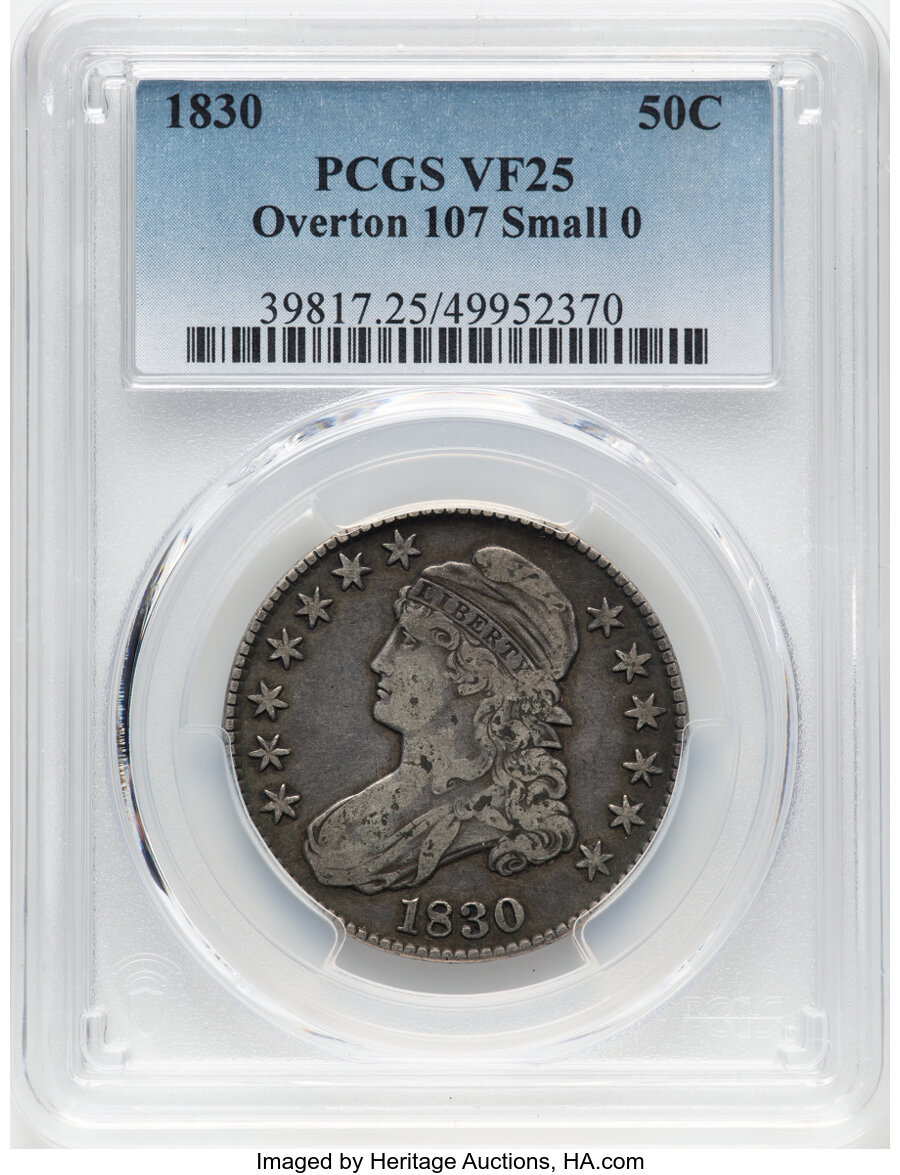 image for: 1830 50C Small 0, O-107, R.2, VF25 PCGS. PCGS Population: (2/18).  Mintage 4,764,800....