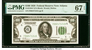 image for: Fr. 2150-F $100 1928 Federal Reserve Note. PMG Superb Gem Unc 67 EPQ....