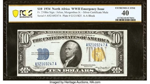 image for: Fr. 2308 $10 1934 Mule North Africa Silver Certificate. PCGS Banknote Extremely Fine 40....