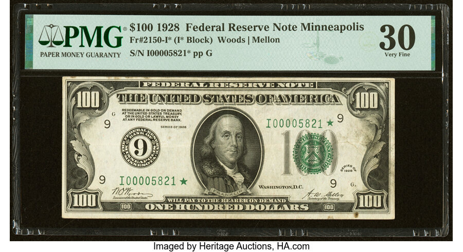 image for: Fr. 2150-I* $100 1928 Federal Reserve Star Note. PMG Very Fine 30....