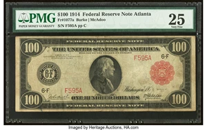 image for: Fr. 1077a $100 1914 Red Seal Federal Reserve Note PMG Very Fine 25....