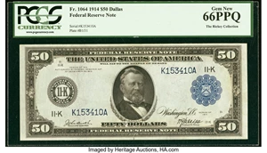 image for: Fr. 1064 $50 1914 Federal Reserve Note PCGS Gem New 66PPQ....