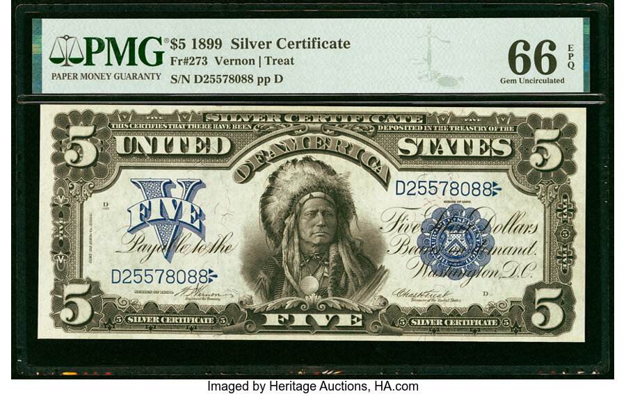 image for: Fr. 273 $5 1899 Silver Certificate PMG Gem Uncirculated 66 EPQ....