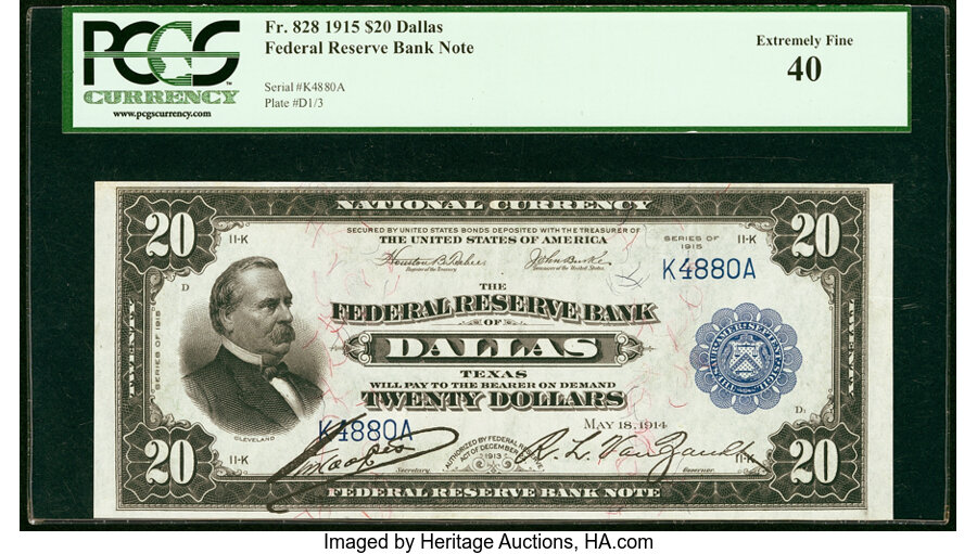 image for: Fr. 828 $20 1915 Federal Reserve Bank Note PCGS Extremely Fine 40....