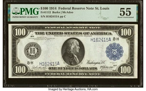 image for: Fr. 1112 $100 1914 Federal Reserve Note PMG About Uncirculated 55....