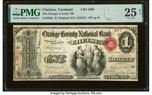 image for: Chelsea, VT - $1 Original Fr. 380a The Orange County National Bank Ch. # 1004 PMG Very Fine 25 Net....